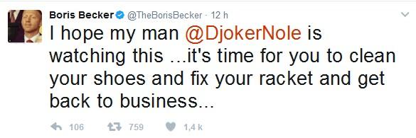 Becker qui suivait la demi-finale du tournoi de Miami entre Federer et Kyrgios ce vendredi, a taclé Djokovic en plein match sur twitter.