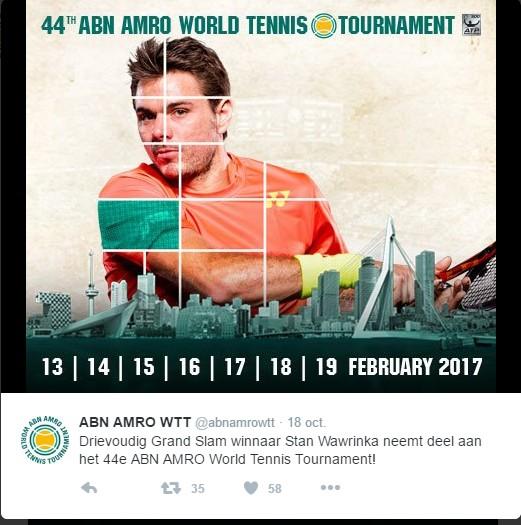 Wawrinka participera à l'ATP 500 de Rotterdam en 2017