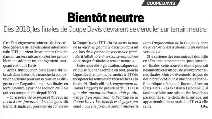 La finale de Coupe Davis sur terrain neutre dès l'année 2018 