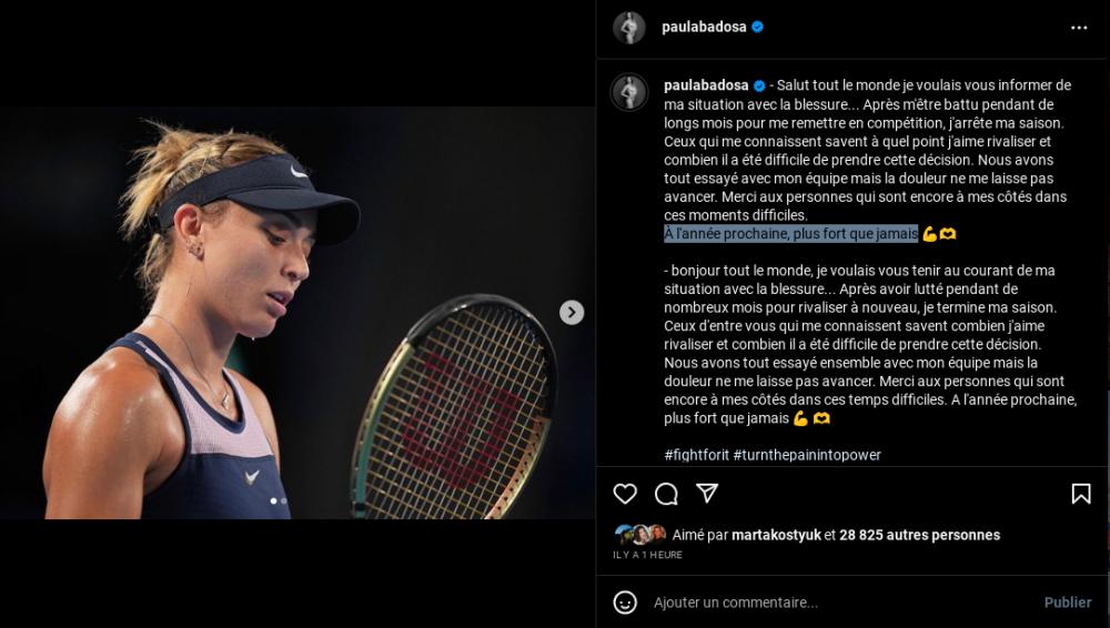 Badosa forfait pour l'US Open et pour le reste de la saison.