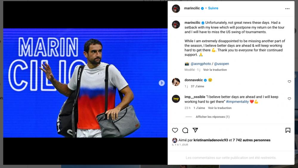 Cilic zappe la tournée américaine dont l'US Open : Les nouvelles ne sont pas bonnes