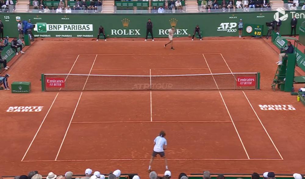 Monumental échange de 40 frappes entre Fritz et Rublev en demies à Monte-Carlo.