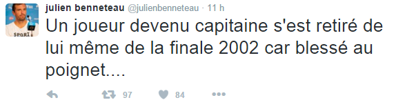 Benneteau répond aux critiques de Tsonga : Un joueur devenu capitaine s'est retiré de lui même de la finale 2002 car blessé au poignet