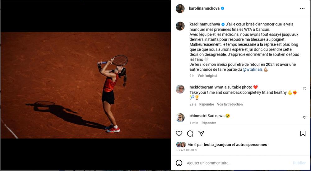 Muchova ratera les WTA Finals.