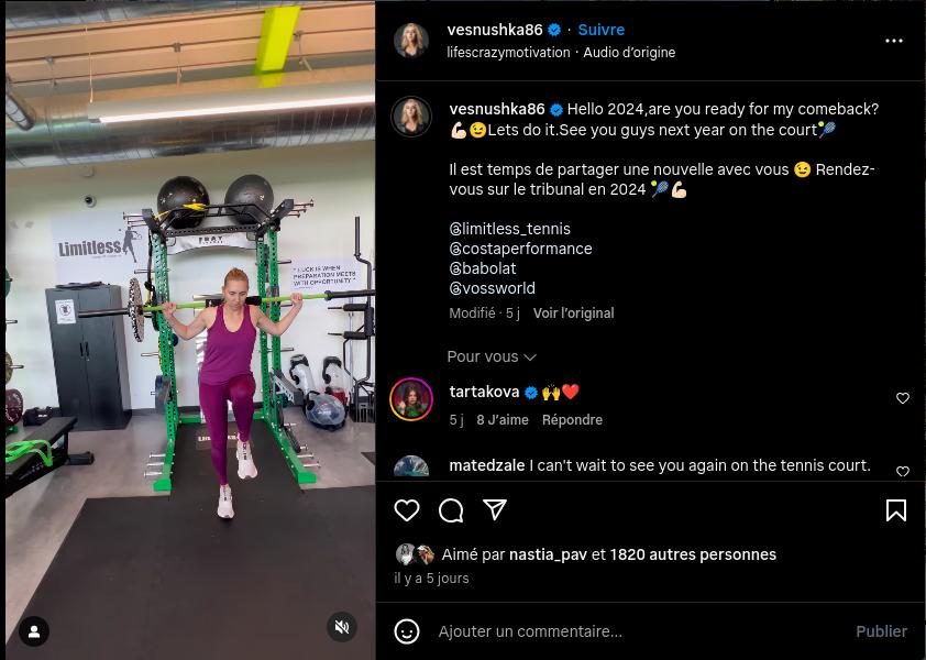 Elena Vesnina de retour ! 