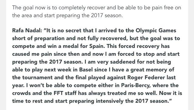 Nadal : Je suis très attristé de ne pas pouvoir jouer Bâle, j'ai d'excellents souvenirs là-bas dont la finale l'an passé contre Federer