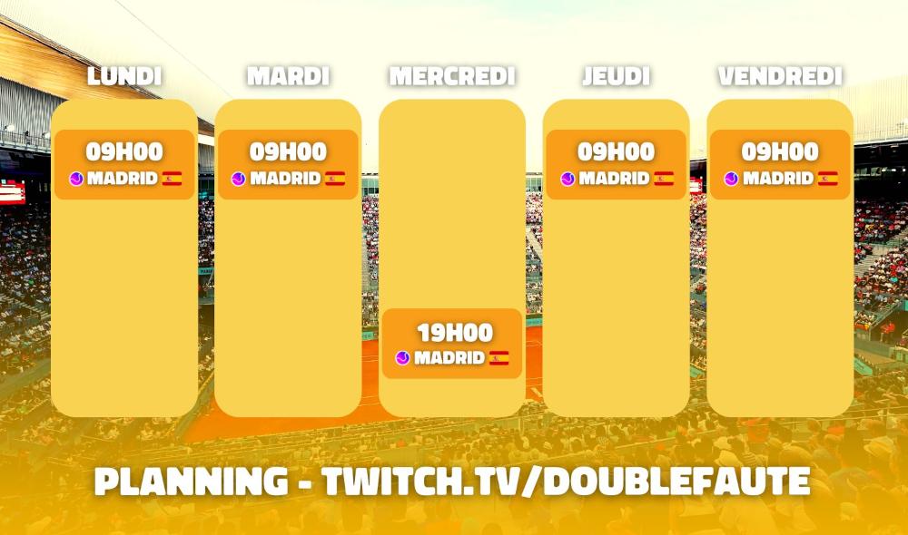 Le planning des émissions Double Faute de la semaine sur TT.