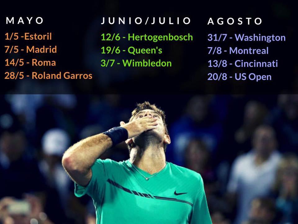Del Potro a dévoilé son programme jusqu'à l'US Open sur son compte Facebook