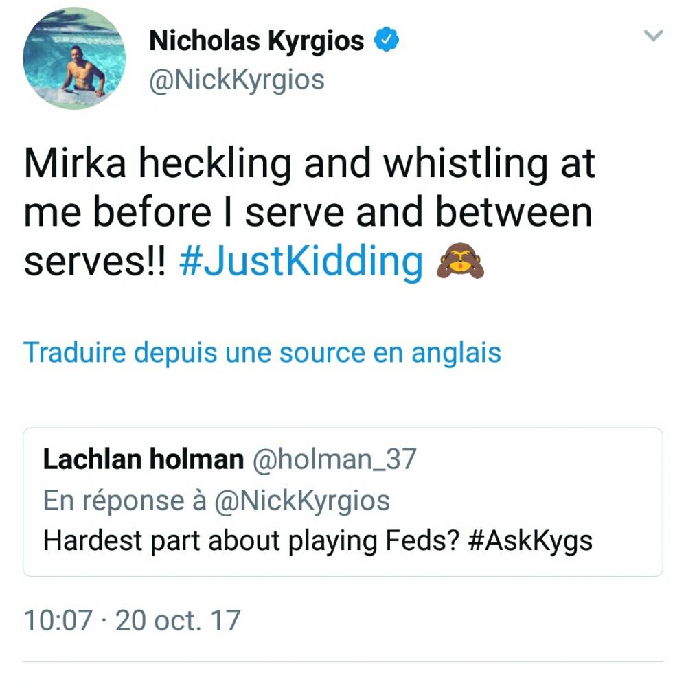 Quand Kyrgios amuse la galerie sur Twitter : Le plus dur quand j'affronte Federer 