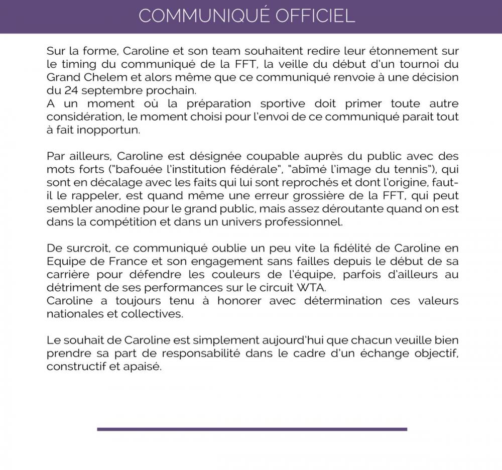 Garcia réagit sur Twitter à l'annonce par la FFT de sa suspension à titre conservatoire de toute sélection en équipe de France