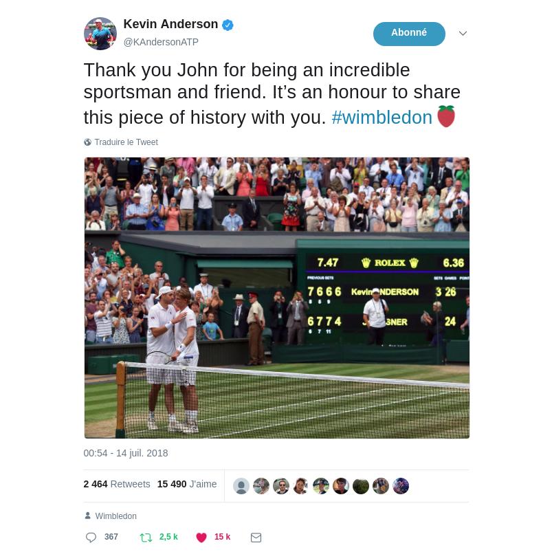 Anderson : Merci John d'être un incroyable sportif et ami