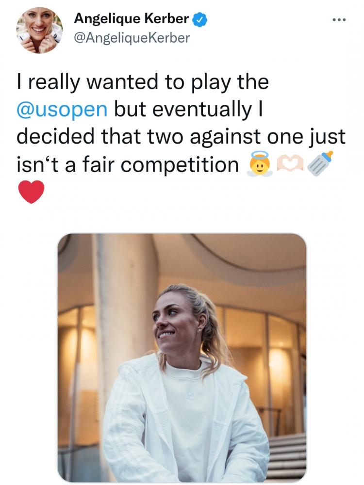 Kerber, enceinte et donc forfait à l'US Open : Je voulais vraiment jouer, mais j'ai finalement décidé que deux contre un n'est pas loyal