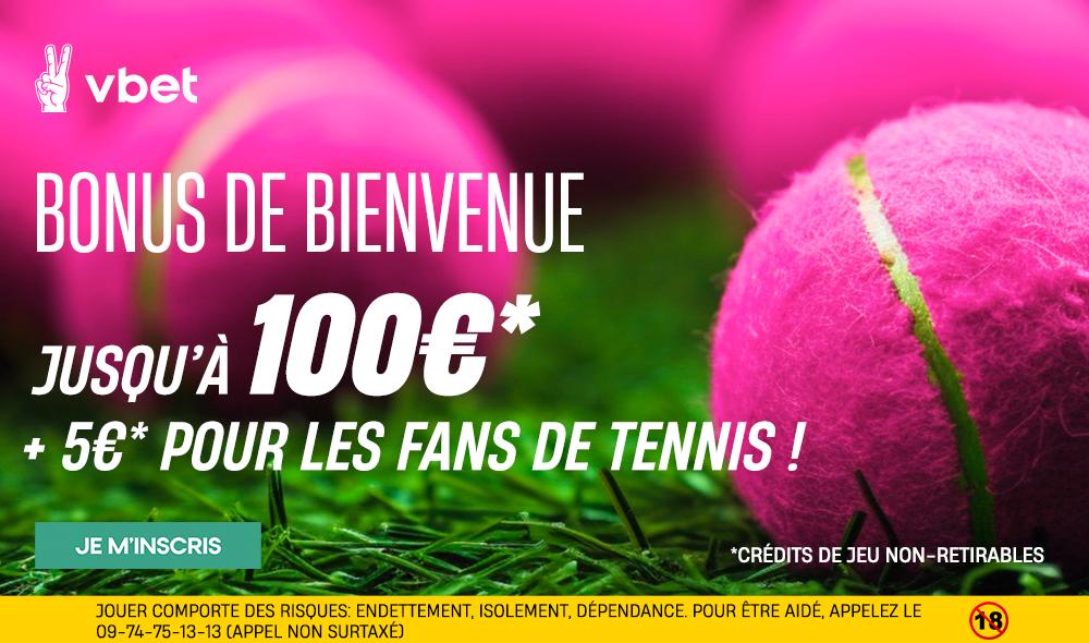 Pariez sur Djokovic-Alcaraz et bénéficiez d'un bonus de 100€ + 5€ avec notre partenaire Vbet.fr.
