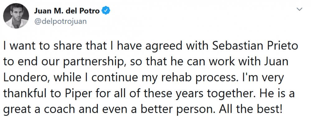 Del Potro et son entraîneur Sebastian Prieto se séparent